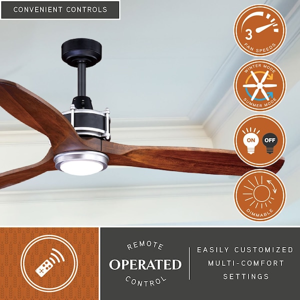 Vaxcel Curtiss 52 In. Black and Silver Industrial Indoor-Outdoor Wood Ceiling Fan with LED Light Kit and Remote - F0057