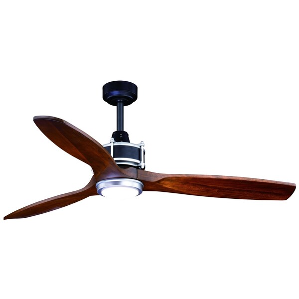 Vaxcel Curtiss 52 In. Black and Silver Industrial Indoor-Outdoor Wood Ceiling Fan with LED Light Kit and Remote - F0057
