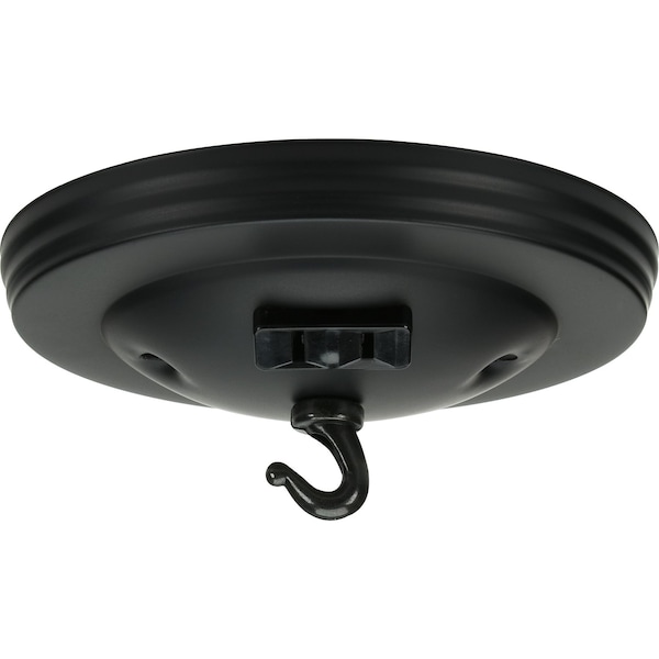 Satco Canopy Kit w/Convenience Outlet Black 5in Dia 7/16in Center Hole 2-8/32 Bar Holes Includes Hardware - 90/040