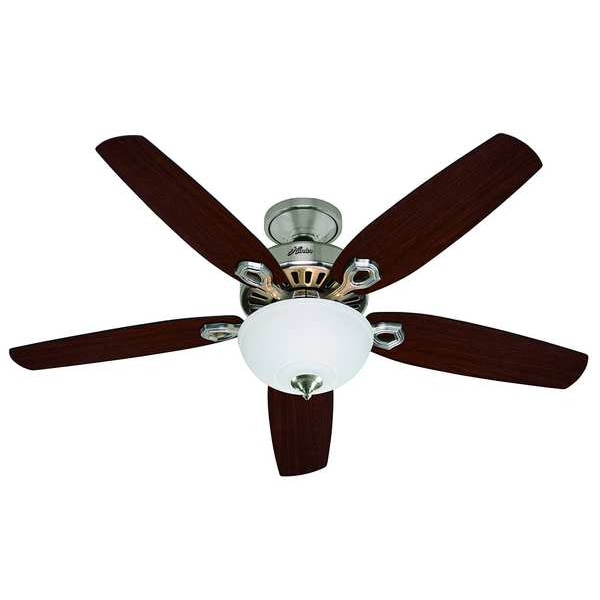 Hunter Decorative Ceiling Fan, 52 in Blade Dia, 5 Blades, 3 Speeds, 120V AC, Brushed Nickel - 53090