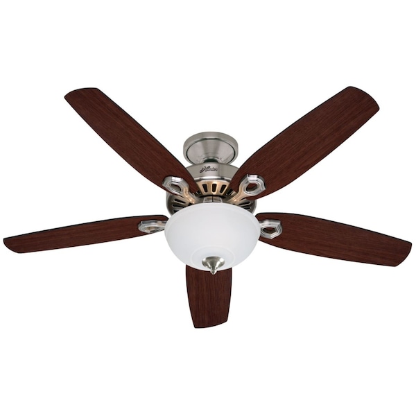 Hunter Decorative Ceiling Fan, 52 in Blade Dia, 5 Blades, 3 Speeds, 120V AC, Brushed Nickel - 53090