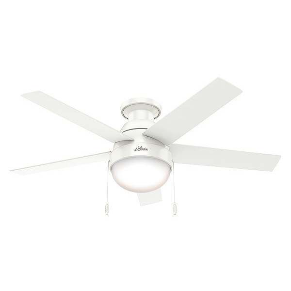 Hunter Decorative Ceiling Fan, Low Pro, 46 in Blade Dia, 5 Blades, 3 Speeds, 120, Fresh White - 59269