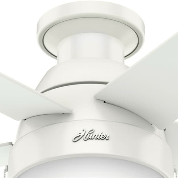 Hunter Decorative Ceiling Fan, Low Pro, 46 in Blade Dia, 5 Blades, 3 Speeds, 120, Fresh White - 59269