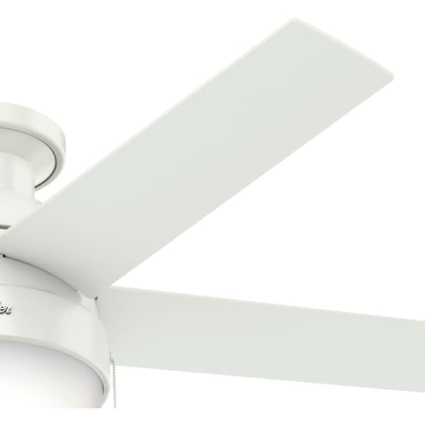 Hunter Decorative Ceiling Fan, Low Pro, 46 in Blade Dia, 5 Blades, 3 Speeds, 120, Fresh White - 59269