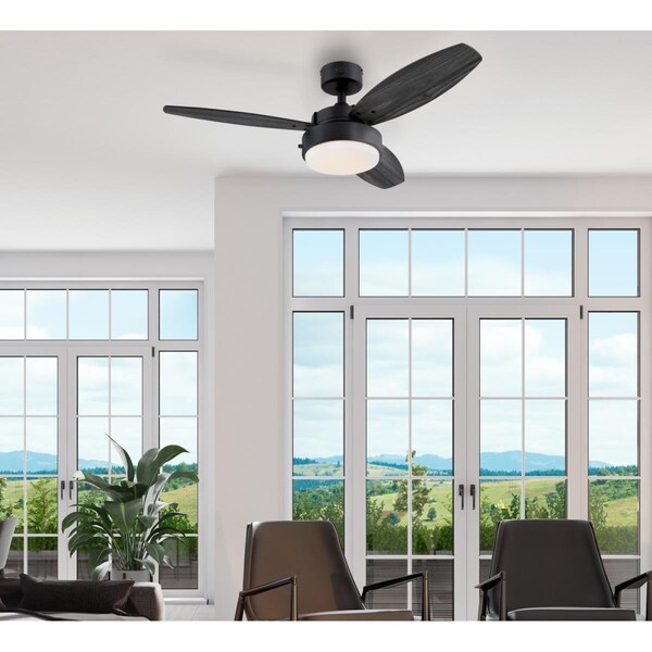 Westinghouse Ceiling Fan Indoor 42In Alloy LED MtBlack Rvrs 3-Bld Char/RvrBd Opl Fr Glass - 7305000