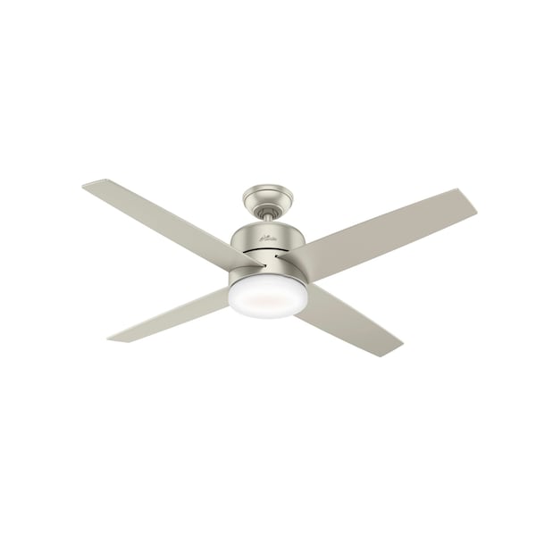 Hunter Decorative Ceiling Fan, 54 in Blade Dia, 6 Blades, 6 Speeds, 120, Matte Nickel  - 59367