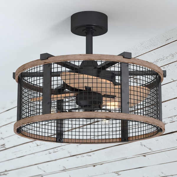 Vaxcel Humboldt Bronze and Teak Industrial Farmhouse Cage Ceiling Fan with LED Light Kit and Remote - F0061