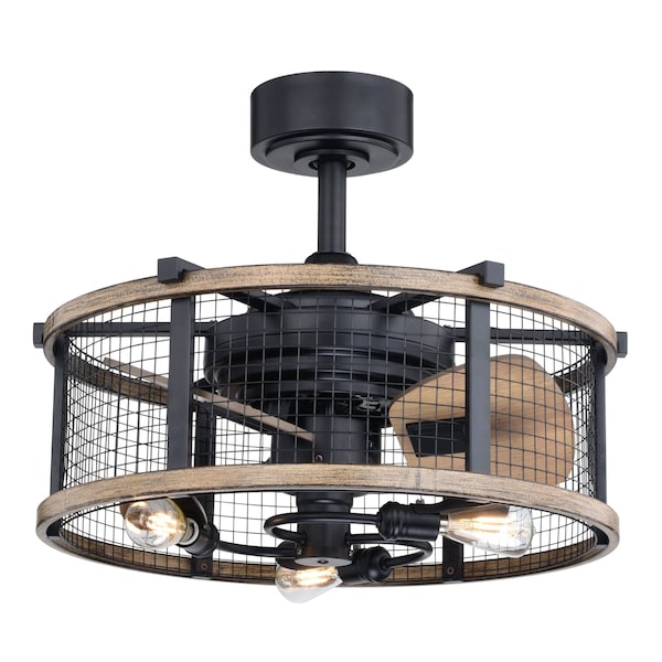 Vaxcel Humboldt Bronze and Teak Industrial Farmhouse Cage Ceiling Fan with LED Light Kit and Remote - F0061