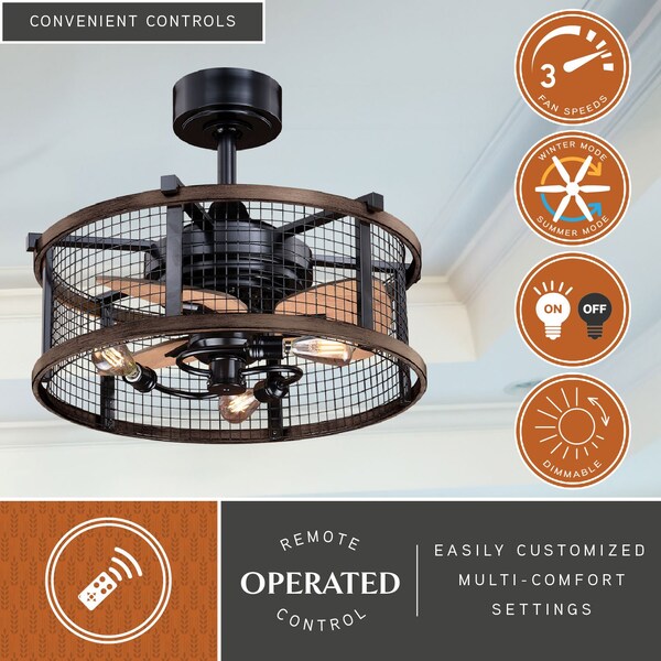 Vaxcel Humboldt Bronze and Teak Industrial Farmhouse Cage Ceiling Fan with LED Light Kit and Remote - F0061