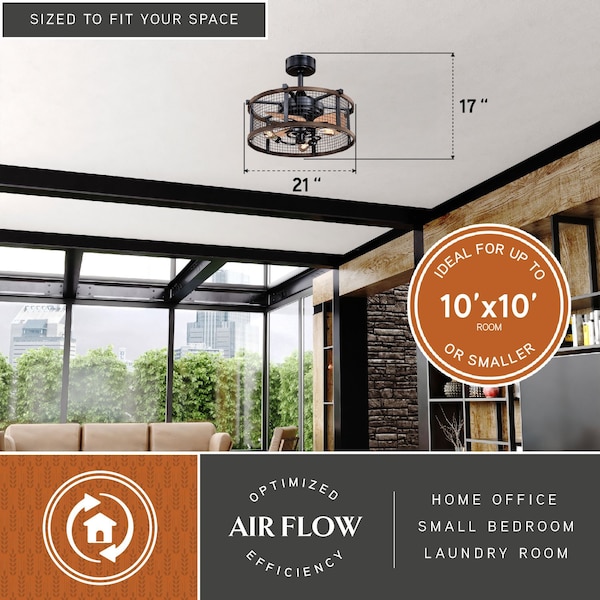Vaxcel Humboldt Bronze and Teak Industrial Farmhouse Cage Ceiling Fan with LED Light Kit and Remote - F0061