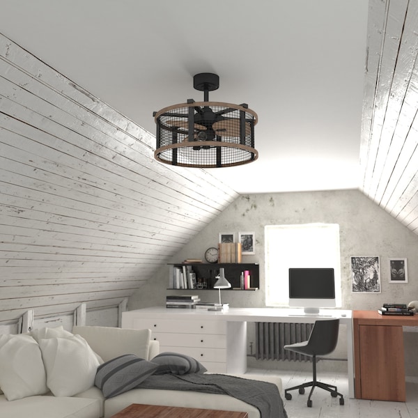 Vaxcel Humboldt Bronze and Teak Industrial Farmhouse Cage Ceiling Fan with LED Light Kit and Remote - F0061