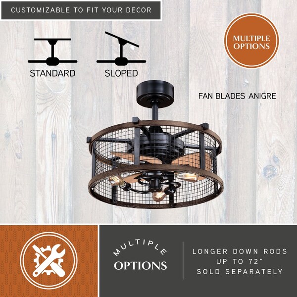 Vaxcel Humboldt Bronze and Teak Industrial Farmhouse Cage Ceiling Fan with LED Light Kit and Remote - F0061