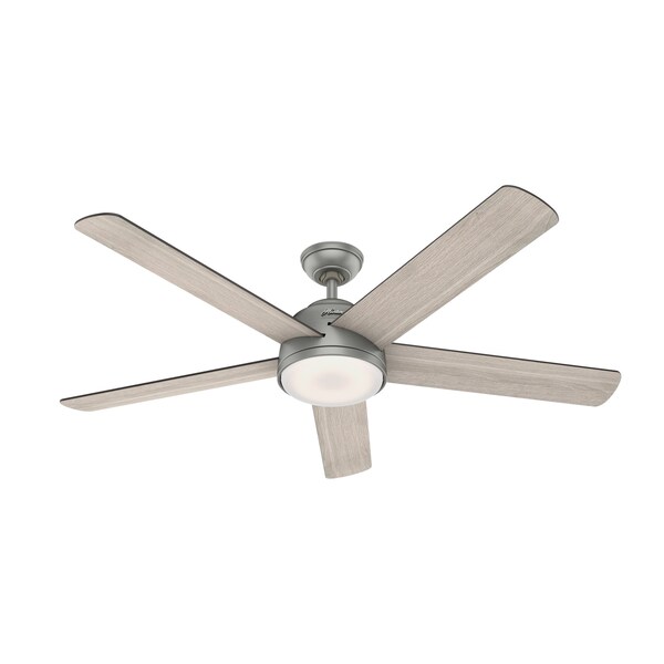 Hunter Decorative Ceiling Fan, 60 in Blade Dia, 5 Blades, 6 Speeds, 120, Matte Silver - 59486