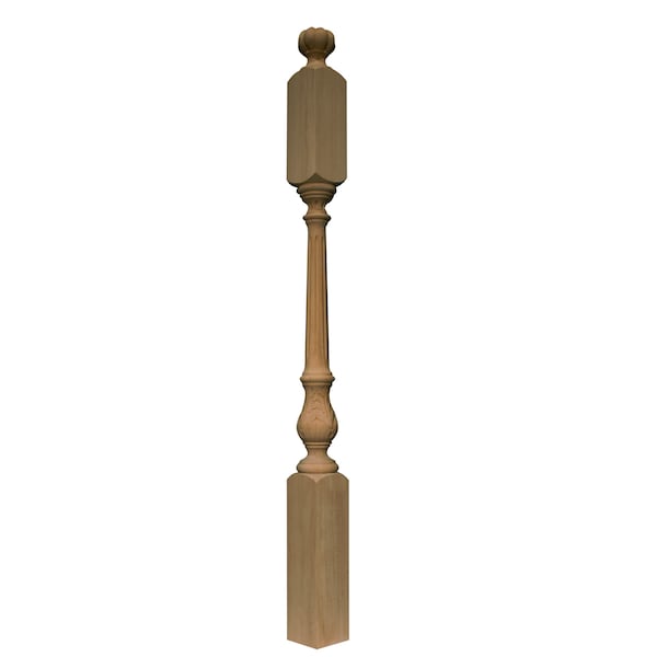 Osborne Wood Products 49 x 3 1/2 Carved Leaf Newel Post in Rubberwood (paintgrade - 891889RW
