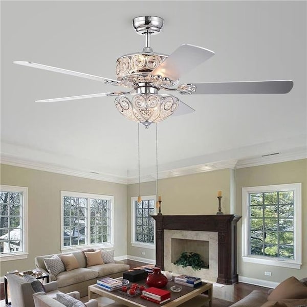 Warehouse Of Tiffany Warehouse of Tiffany CFL-8370CH 52 in. Catalina 6-Light Indoor Hand Pull Chain Ceiling Fan; Chrome - CFL-8370CH