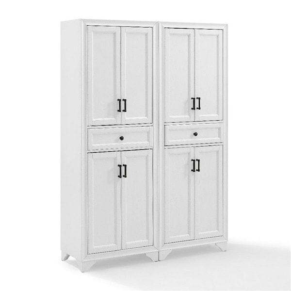 Crosley Brands Tara Pantry Set With 2 Pantries - Distressed White - 2 Piece - KF33005WH