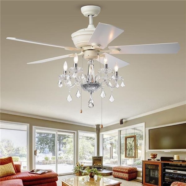 Warehouse Of Tiffany Warehouse of Tiffany CFL-8213WH 26 in. Havorand 5-Light Indoor Hand Pull Chain Ceiling Fan; White - CFL-8213WH