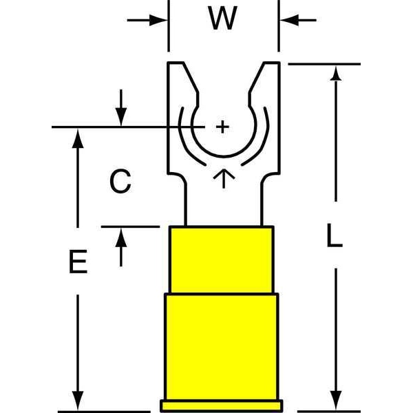 Terminal de horquilla de bloqueo de vinilo AWG 12-10 con perno de 1/4", paquete de 50 unidades - MV10-14FLX