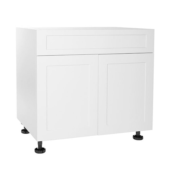 Cambridge Quick Assemble Modern Style, Shaker White 36 in. Sink Base Kitchen Cabinet, 2 Door (36 in. W x 24 in. D x 34.50 in. H) - SA-BUS36-SW