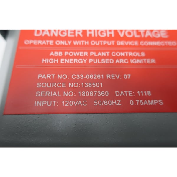 Abb HIGH ENERGY PULSED ARC IGNITOR 0.75A AMP 120V-AC OTHER ELECTRICAL COMPONENT - C33-06261