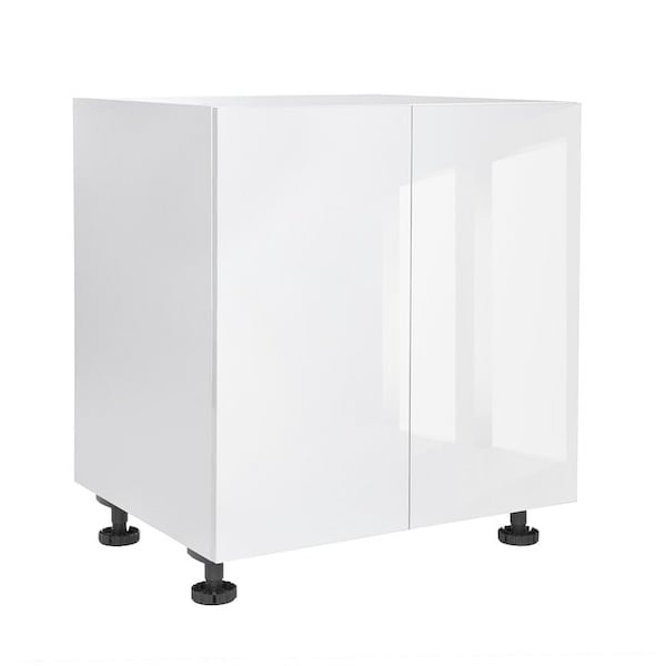 Cambridge Quick Assemble Modern Style, White Gloss 36 in. Sink Base Kitchen Cabinet, 2 Door (36 in. W x 24 in. D x 34.50 in. H) - SA-BUS36-WG