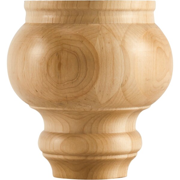 Hardware Resources 4-1/2" Wx4-1/2"Dx4-1/2"H Rubberwood Turned Transitional Bun Foot - BF45RW