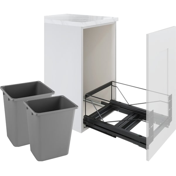 Kessebohmer Waste Pullout 52 QT Double Anthracite FE Soft Close w/ Grey Bins - KS3-WASTE2-AN52-G