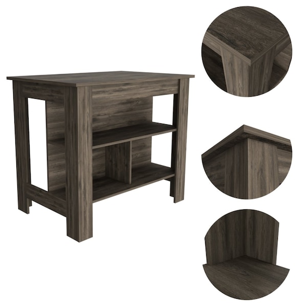 Tuhome Cala Kitchen Island, Four Legs, Three Shelves, Dark Brown - ALB6537