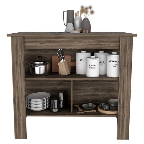 Tuhome Cala Kitchen Island, Four Legs, Three Shelves, Dark Brown - ALB6537