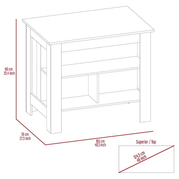 Tuhome Cala Kitchen Island, Four Legs, Three Shelves, Dark Brown - ALB6537