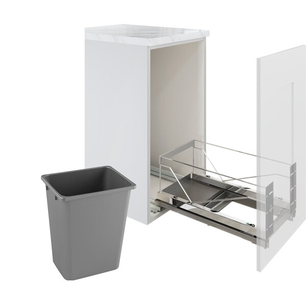 Kessebohmer Waste Pullout 28 QT Single Chrome FE Soft Close w/ Gray bins - KS3-WASTE1-NARROW-CHR-G