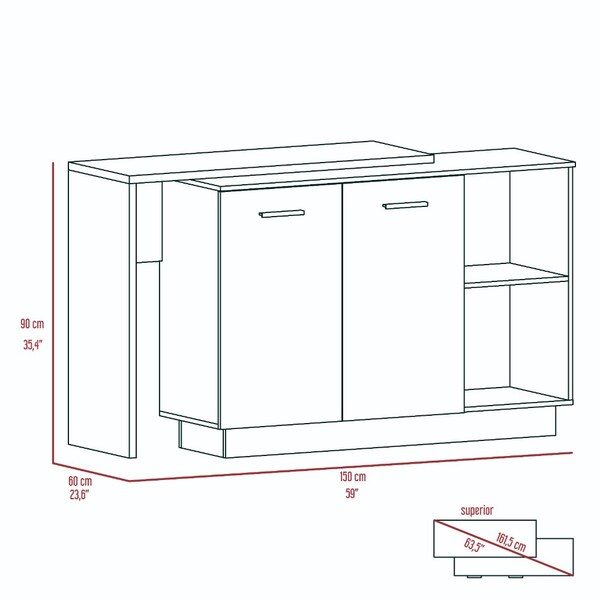 Tuhome Sicilia Kitchen Island, Two External Shelves, Double Door Cabinets, Three Shelves, White/Light Oak - BBD5581