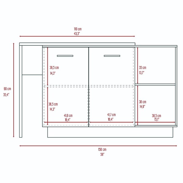 Tuhome Sicilia Kitchen Island, Two External Shelves, Double Door Cabinets, Three Shelves, White/Light Oak - BBD5581