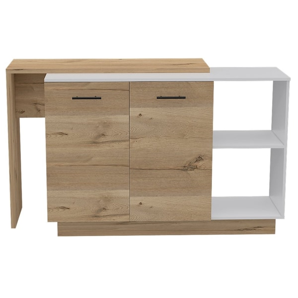 Tuhome Sicilia Kitchen Island, Two External Shelves, Double Door Cabinets, Three Shelves, White/Light Oak - BBD5581