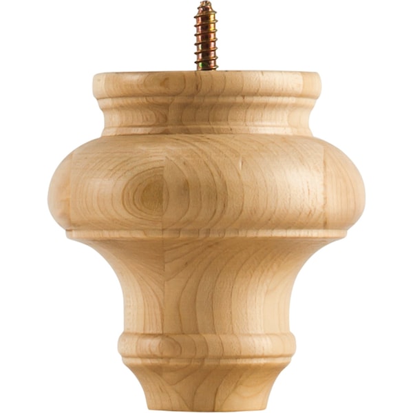 Hardware Resources 4" Wx4"Dx4"H Rubberwood Turned Transitional Bun Foot - BF4-RW