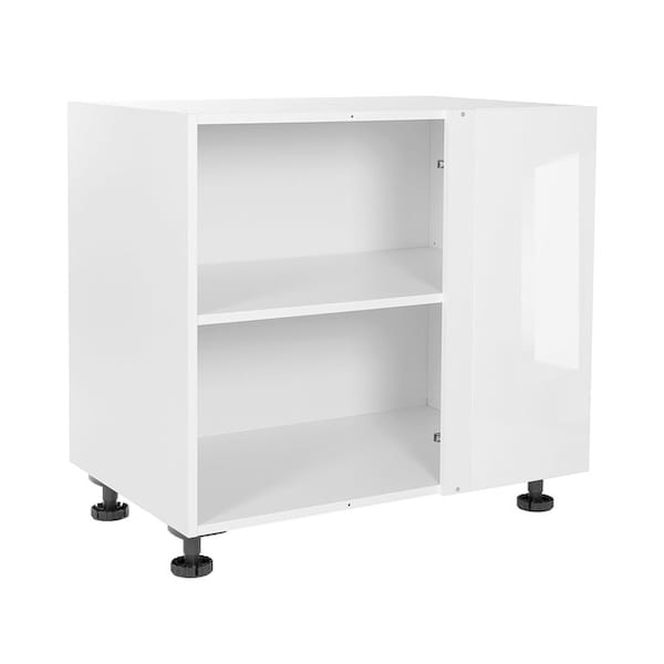 Cambridge Quick Assemble Modern Style, White Gloss 36 in. Blind Corner Base Kitchen Cabinet (36 in. W x 24 in. D x 34.50 in. H) - SA-BUBB36-WG
