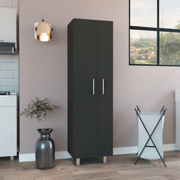 Tuhome Nala Cleaning Cabinet, Double Door, Four Legs, Five Shelves, Black/White - MWB7675