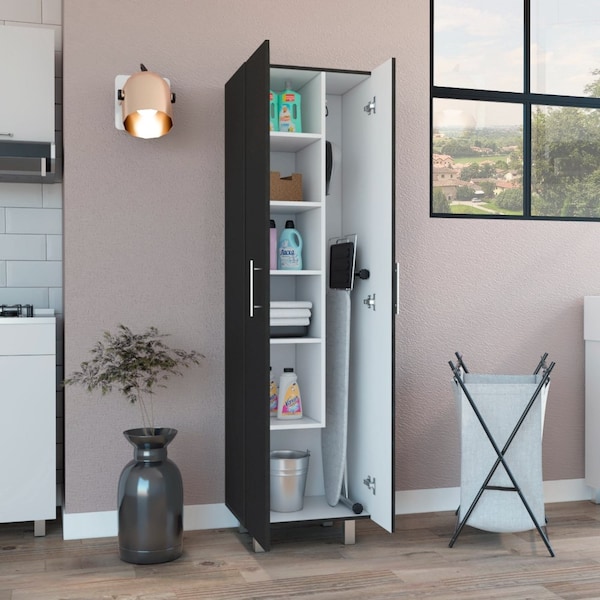 Tuhome Nala Cleaning Cabinet, Double Door, Four Legs, Five Shelves, Black/White - MWB7675