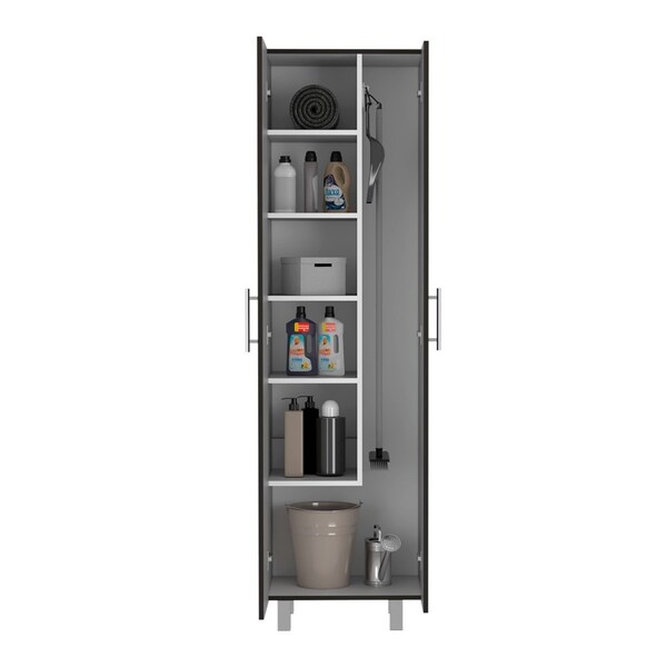 Tuhome Nala Cleaning Cabinet, Double Door, Four Legs, Five Shelves, Black/White - MWB7675