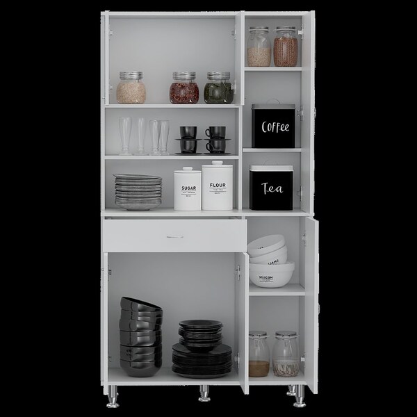 Tuhome Della 90 Kitchen Pantry, One Drawer, Multiple Cabinets, Two Open Shelvess, White - ALB5614