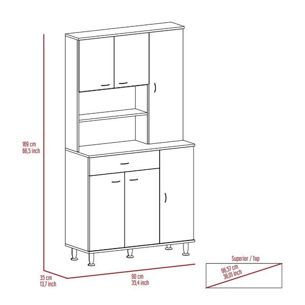 Tuhome Della 90 Kitchen Pantry, One Drawer, Multiple Cabinets, Two Open Shelvess, White - ALB5614