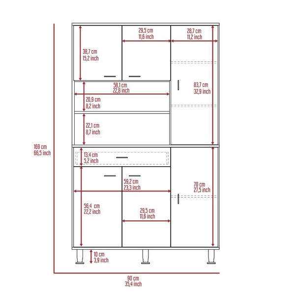 Tuhome Della 90 Kitchen Pantry, One Drawer, Multiple Cabinets, Two Open Shelvess, White - ALB5614