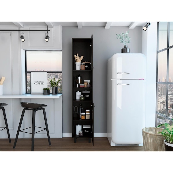 Tuhome Hobart Pantry, Four Legs, Three Interior Shelves, Two Shelves, Two Cabinets, Black - ALW5583