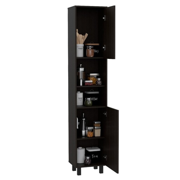 Tuhome Hobart Pantry, Four Legs, Three Interior Shelves, Two Shelves, Two Cabinets, Black - ALW5583