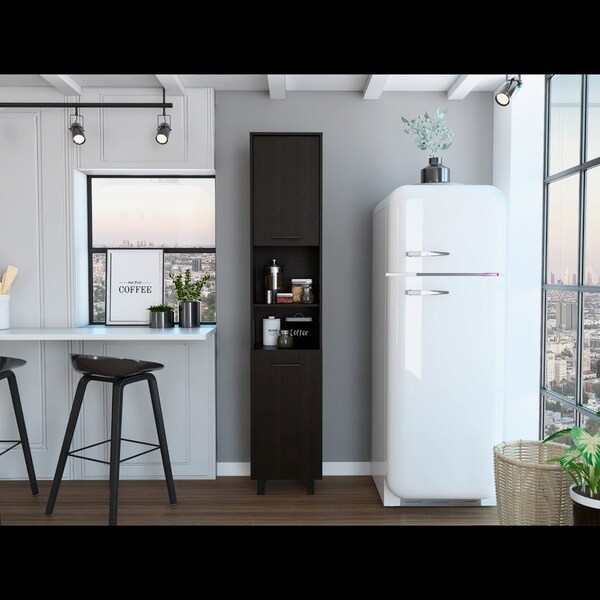 Tuhome Hobart Pantry, Four Legs, Three Interior Shelves, Two Shelves, Two Cabinets, Black - ALW5583