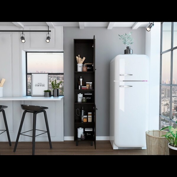 Tuhome Hobart Pantry, Four Legs, Three Interior Shelves, Two Shelves, Two Cabinets, Black - ALW5583