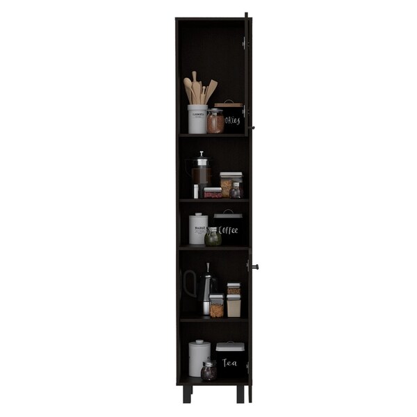 Tuhome Hobart Pantry, Four Legs, Three Interior Shelves, Two Shelves, Two Cabinets, Black - ALW5583