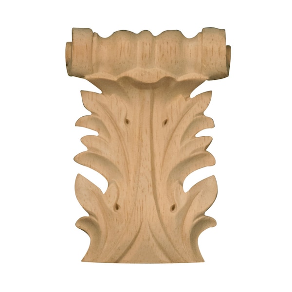 Osborne Wood Products 3 3/4 x 2 5/8 x 3/4 Acanthus Leaf Pilaster Capital in Rubberwood < - 892072RW