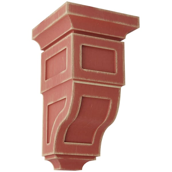 Ekena Millwork 5"W x 5 3/4"D x 10"H Medium Reyes Wood Vintage Decor Corbel, Salvage Red - CORWD05X05X10RYRD