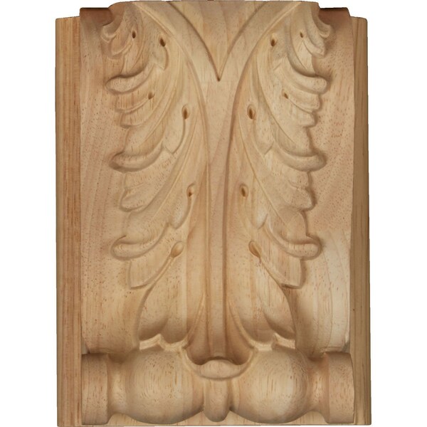 Ekena Millwork 5"W x 3"D x 6 1/2"H Large Acanthus Block w/ Backplate Wood Corbel, Rubberwood - CORW05X03X07ABRW